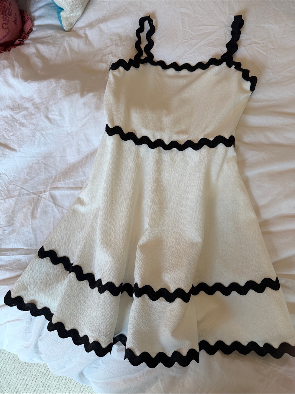 Rare Editions White Dress with Black Trim Spaghetti Straps